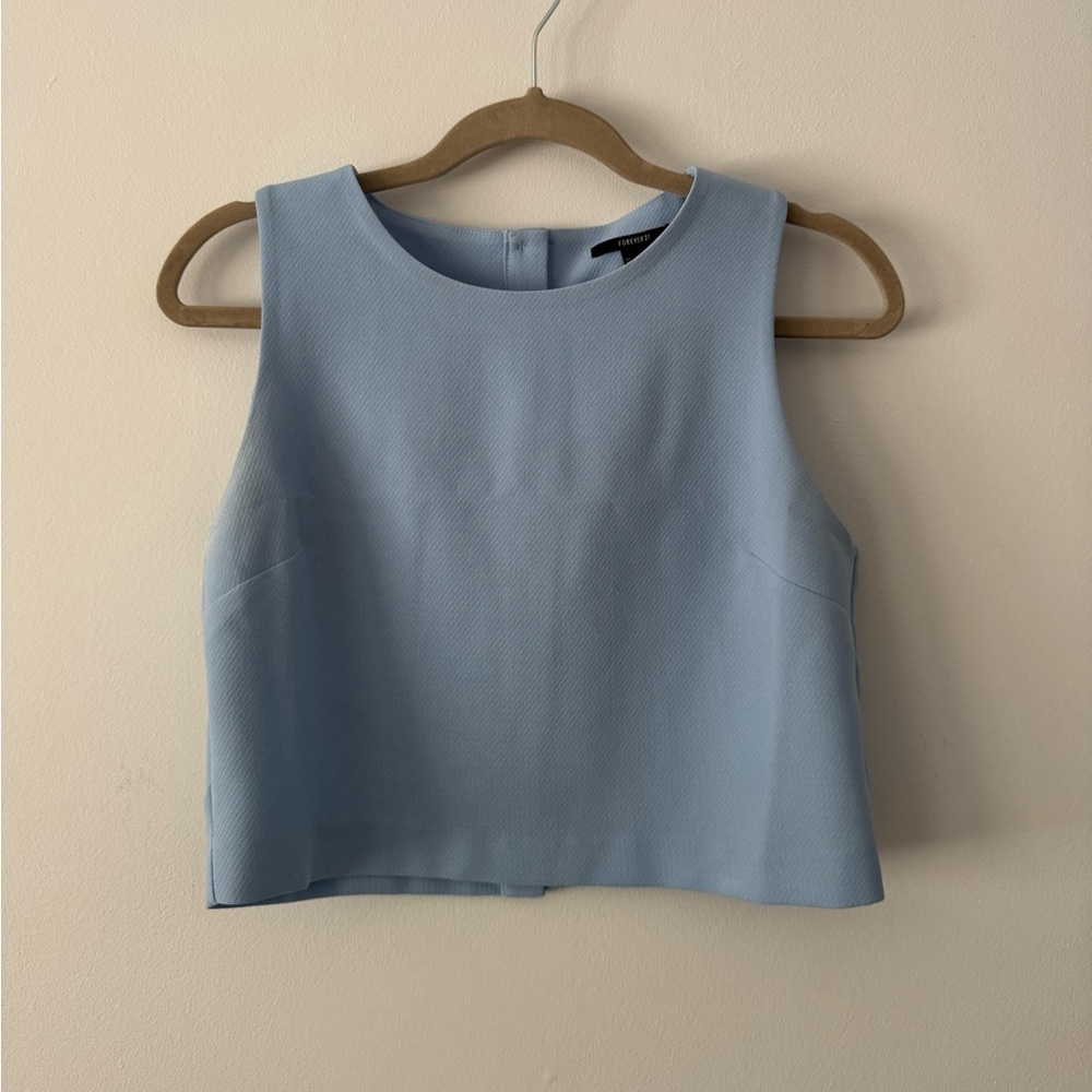 Cropped Baby Blue Tank with Button-up Back